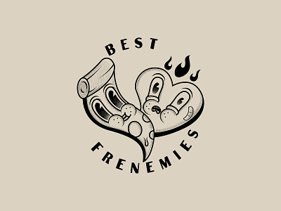 Best Frenemies best friends classic coronavirus cute design funny funny character heart heartburn illustration illustrator old cartoon pizza