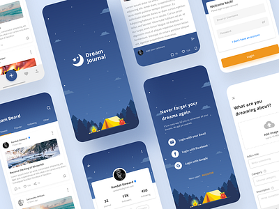 Dream Journal App app design article clean daily ui dream dream journal dribbble figma journal app mobile okoslam profil story ui uiux design