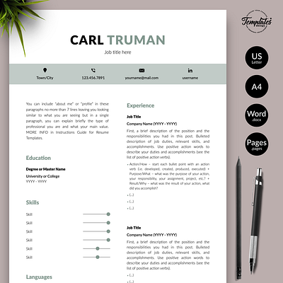 Modern Resume for Word & Pages “Carl Truman” 1 page resume 2 page resume 3 page resume apple pages clean resume format cv template elegant cv elegant resume microsoft word modern resume professional resume resume downloadable resume for ms word resume for word resume template resume template word simple resume format
