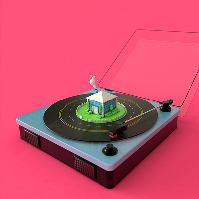 Musical Isolation album cover blue c4d house illusration isolation music pink vinyl