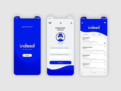 Re-design Indeed App app blue blues branding design flat gold icon indeed logo ui ux web