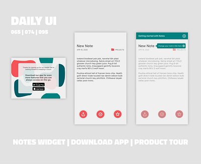 Notes App // Daily UI Challenge android app android design button design color daily100challenge dailyui dailyui 065 dailyui 074 dailyui 095 dailyuichallenge download app popup flat design minimalist mobile design notes notes app notes widget popup design product tour uxui