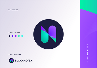 BlockNoteX logo version #2 block block chain blockchain crypto crypto currency cryptocurrency gold gold backed gold logo green logo n logo note purple wave wave logo x logo
