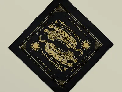 Tiger Bandana apparel bandana big cats black cats cotton courage design distressed gold honor illustration material respect strength tiger tigers traditional zen