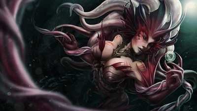 Deep Sea Zyra Fan Art concept art concepts deep sea digital art digital illustration digital painting digitalart illustration jellyfish leagueoflegends mermaid mermaids sea creature sea creatures water zyra