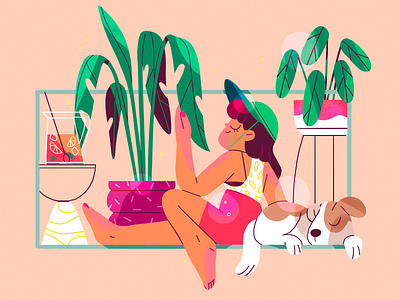 Afternoon character design dog flat girl illustration nature product summer