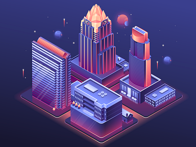 Our Headquarters austin building city frost illustration isometric scifi skyscraper space tech texas