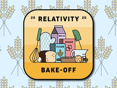 Relativity Bake-off Badge art badge baking blue bread challenge cookie cooking design eggs flour fun green illustration logo milk purple sugar wheat yellow