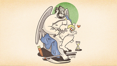 Cronos taking Cupid's wings design illustration