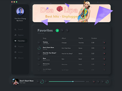 Music Player | Play Now app colors dark ui dua lipa favorites gradient green minimal music music app neumorphism play player playlist purple red song ui ux web