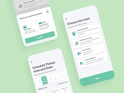 Laundry Service app card color concept dashboard datepicker design graph iphonex laundry app mobile app service design ui uiux