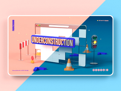 Underconstruction Mockup Desktop 3d 3d illustration blender cycles dark desktop dribbble illustration landing page lights mockup pink render street ui ux under construction web webdesign website work in progress