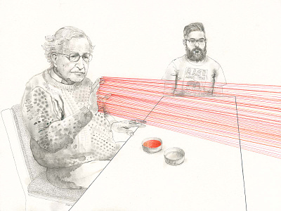 Chomsky can blast it out at will (v2) artwork cartoon drawing editorial illustration illustrator ink noam chomsky pencil portrait superhero