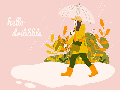 hello dribbble firstshot girl illustration ipad ipadpro photoshop procreate rain