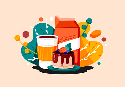 Coffee & Cake Illustration cake coffee food illustration ipadproart milk plant vector vectorart vectornator