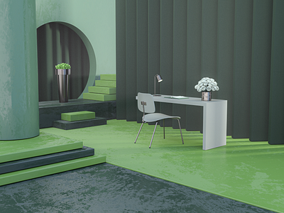Reading Room 3d architecture art direction branding c4d design green illustration iran modeling nature redshift room tehran uiux webdesign