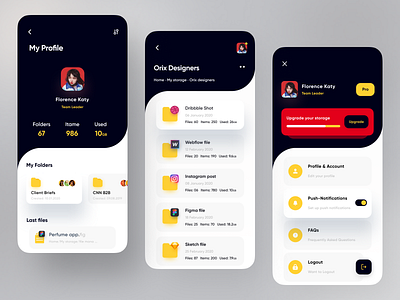 File Manager App app design dark theme dark ui dribbble file explorer file management file manager file sharing file upload files management app minimal popular project quality red simple trend trending trendy