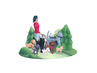 Premium Dog Walkers Near You 2.5d animation colorful dog dog care dog walker dog walking illustration pet pet care puppy speedart