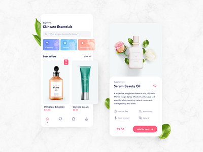 Cosmetics app – UI freebie 🌿 app cards cards ui clean cosmetics design free freebie minimal typography ui ux