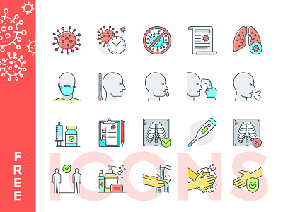 Coronavirus Icons antiseptic corona corona virus coronavirus cough covid 19 covid19 dangerous disease distance epidemic fatigue fever flu hand washing health healthcare icon icons