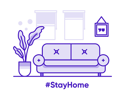 Stay Home couch covid19 illustraion livingroom plant points purple stayhome windows