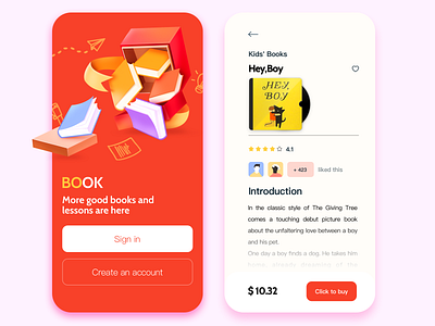 Book App / log in/ Details page brand fox illustration log in logo red