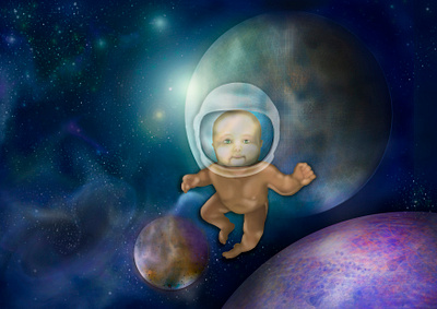 The only traveler baby galaxy illustration art photoshop art planets