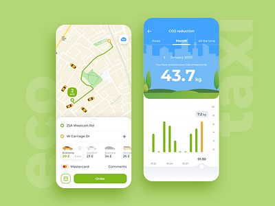 Eco Taxi app blue design eco ecology green ios mobile taxi taxi app ui ux