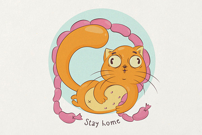 Sausage cat cartoon cat cat illustration cats character character design characterdesign characters fat cat flat funny character guttler illustration illustration art sausage stay home stay safe stayhome vector art vectorart