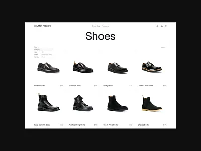 Common Project — Minimalist footwear brand, catalog web design ecommerce ecommerce design fashion brand footwear footwear brand minimal minimal design minimalism minimalistic online shop online store shoe brand shoes website