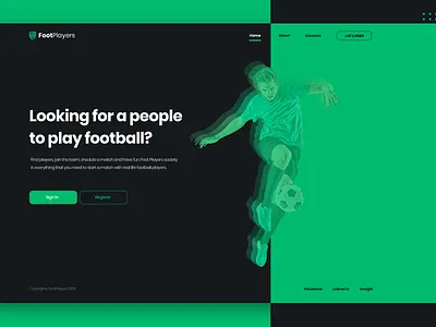Foot Players app black design experience football green landing page sport ui ux web webdesign website