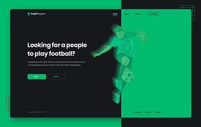 Foot Players app black design experience football green landing page sport ui ux web webdesign website