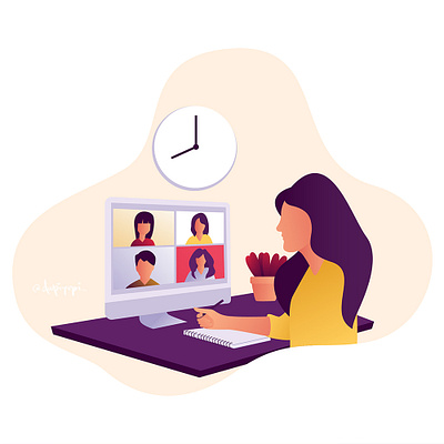 video conference art conference design e learning education flatdesign illustration it meeting minimaldesign student illustration ui ux vector womanillustration