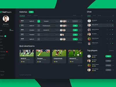 Foot Players app app design dashboard design football green mockup sport ui ux web webdesign