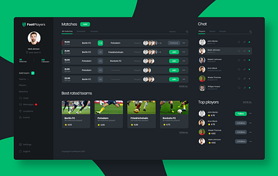 Foot Players app app design dashboard design football green mockup sport ui ux web webdesign