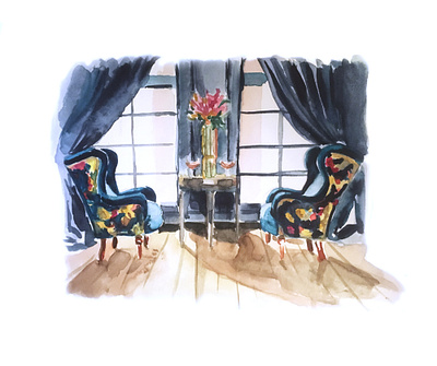 interior n4 architecture armchair curtain digital drawing drawing flower illustration furniture illustration interior interior design interior illustration light pattern rich sofa soft watercolour watercolour illustration window