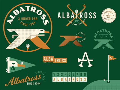 Albatross Golf Badges animal bird crest flag geometric golf ball golf club hole in one illustration logo pennant retro tee vintage