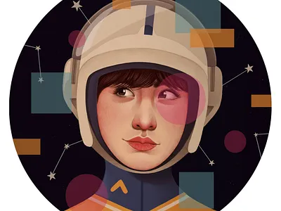 Astronaut astronaut astronomy digital folioart illustration mercedes debellard portrait space sticker woman