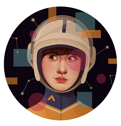 Astronaut astronaut astronomy digital folioart illustration mercedes debellard portrait space sticker woman