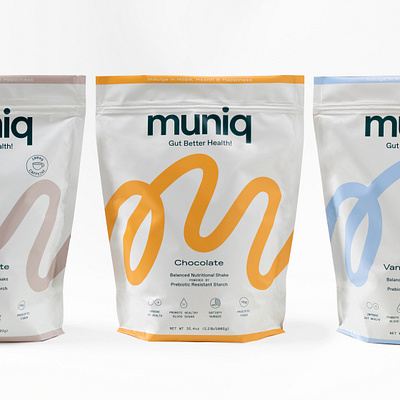 Muniq Packaging brand identity branding branding design cpg gut health identity label label design packaging prebiotic probiotic shake