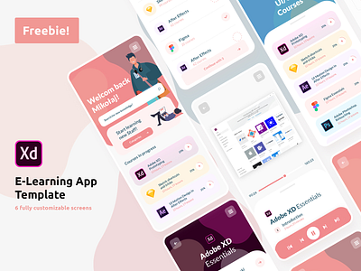 E-Learning App Template UI Kit Freebie adobe xd app best design challenge daily ui free freebie freebies template ui ui ux ui design ui kit user interface