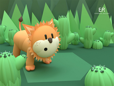 Little Tigre 3D 3d art 3d rendering animal cactus cat cute cute animal feline jungle lion modeling nature plants savannah tiger