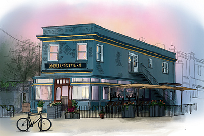 Moreland's Tavern Digital Drawing architecture digital illustration digitaldrawing illustration marketing collateral postcard project procreateapp restaurant