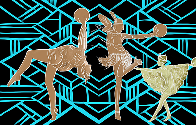 1920's bowling themed sketch for mural at the Eleanor DC 1920s artdeco bowling drawing flapper illustration procreate