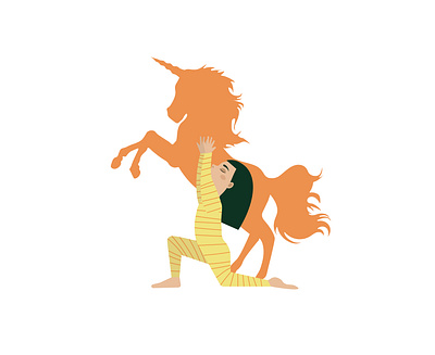 Unicorn pose, yoga for children illustration character illustration little girl stripes unicorn vector warm colors yoga