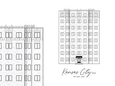 Nostalgic Apartment Illustration apartment apartment design black and white design house illustration kansas city kc kcmo linework plaza plaza kansas city portrait vector