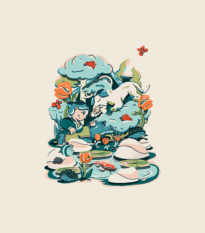 Springtime in isolation bee butterfly character design digital art dog editorial illustration garden illustration illustrations outdoors spring