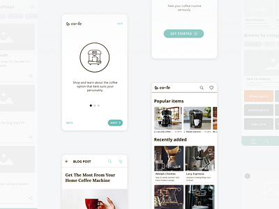 UI Design screens - co~fe App app design coffee design food app high fidelity interaction design mobile mockup sketch ui design user experience design ux design