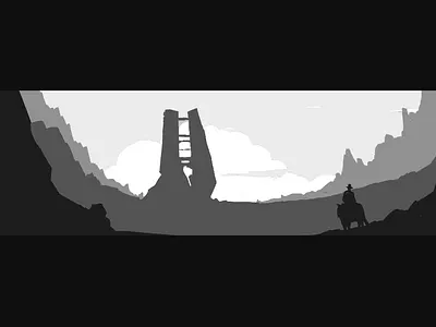 process shot for The Shimmering Tower illustration landscaping process