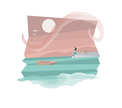 Hometown character colorful illustration landscape pastels sea seascape sky vector